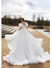 Elbow Sleeves White Glitter Lace Tulle Exclusive Wedding Dress